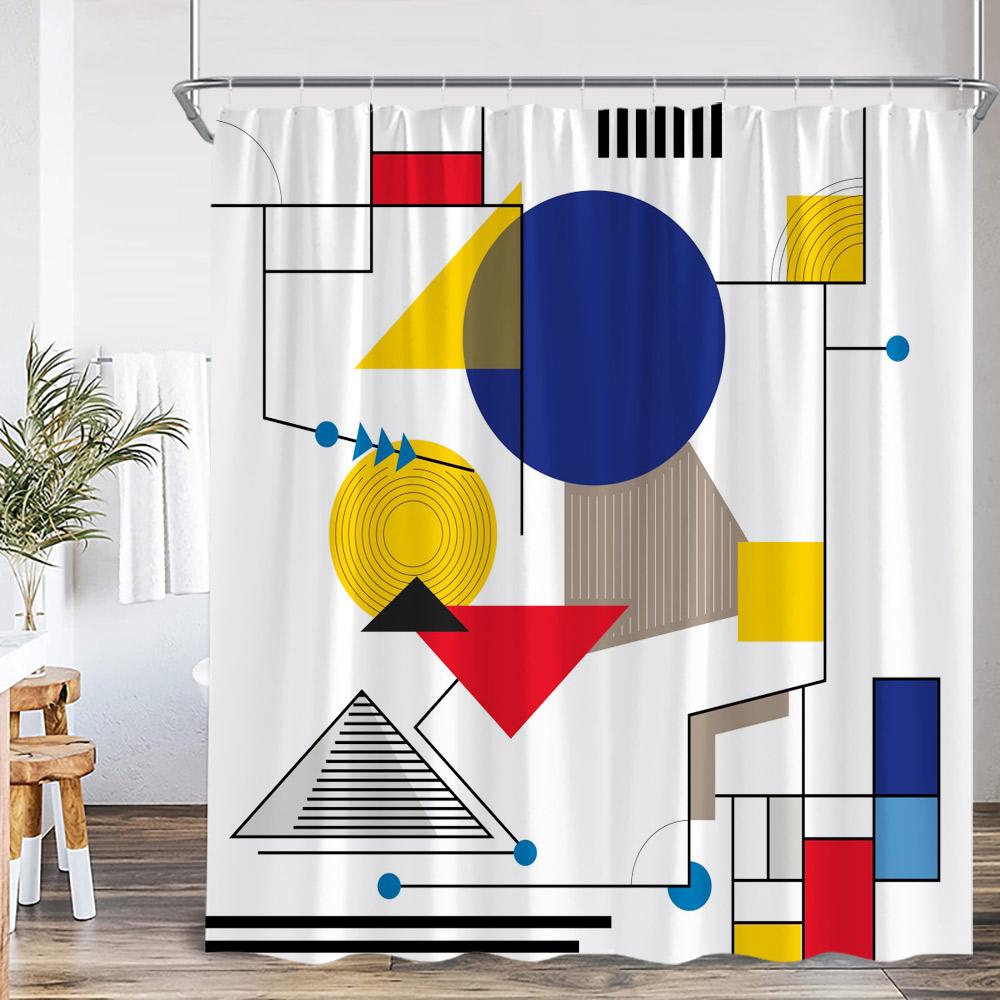 Geometric Abstract Shower Curtains Square Wave Line Triangle Circle Math Bathroom Decorations Modern Bath Curtain With Hooks