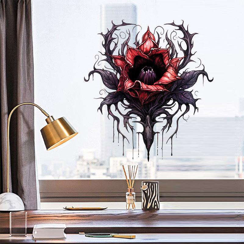 Evil Chomper Flower Wall Stickers Halloween Decor Peel and Stick Vinyl Art for Bedroom Bathroom Cabinet Home Decoration