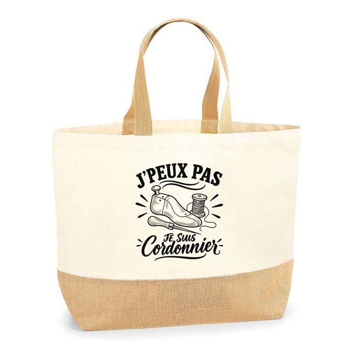 Sac J’peux pas je suis Cordonnier J'peux pas minimaliste | Cabas en Coton avec Fond Jute 18 L 48 × 37 × 13 cm | Marché Shopping