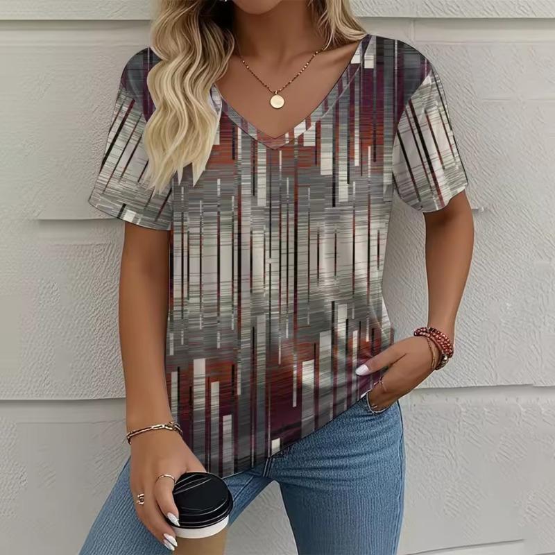 Summer Women's V-neck Short Sleeve T-shirt Tops Graphic 3D Print Outdoor T-shirt Female Casual Oversized Clothing Streetshirts