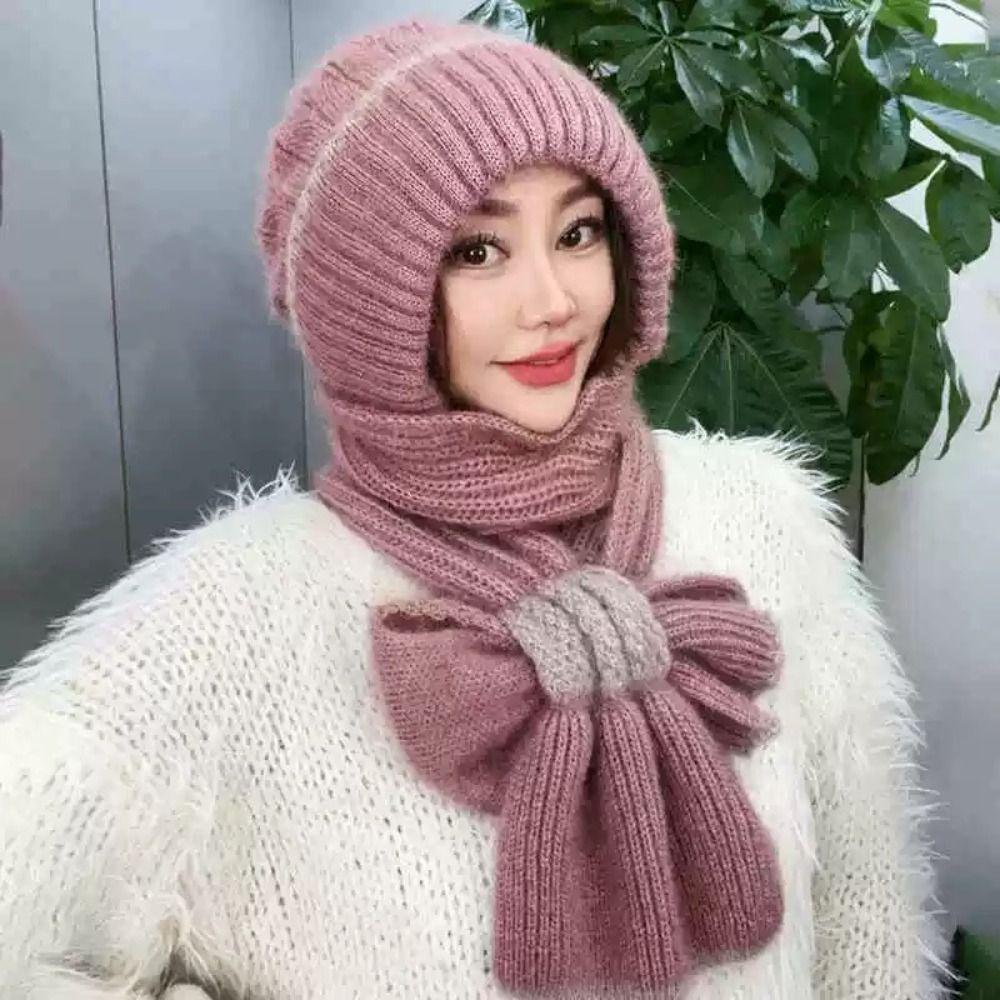 Ear Protection Knitted Skullies Hat Scarf Set Neck Warmer Cycling Balaclavas Hat  All-match