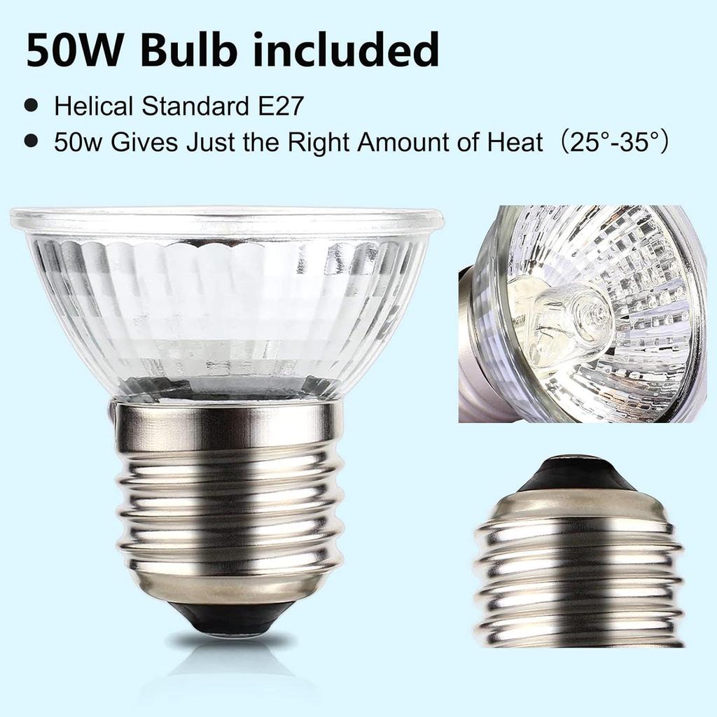 Lampada Riscaldante per Rettili Luce UVA UVB per Acquario Tartarughiera Lampadina per Esposizione al Sole e Supporto con Morsetto Girevole a 360° per Cacatua Camaleonte Alogeno