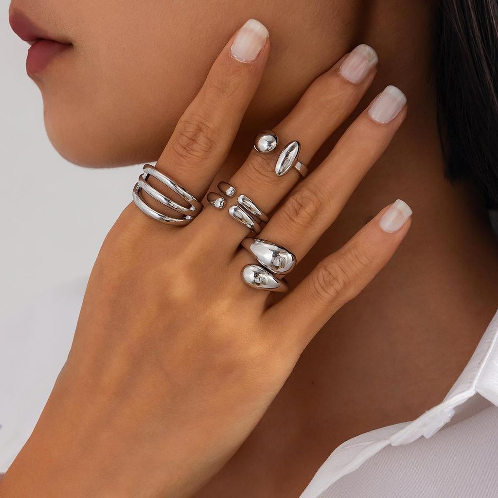 Cross-border Liquid Metal Baroque Pearl Open Ring