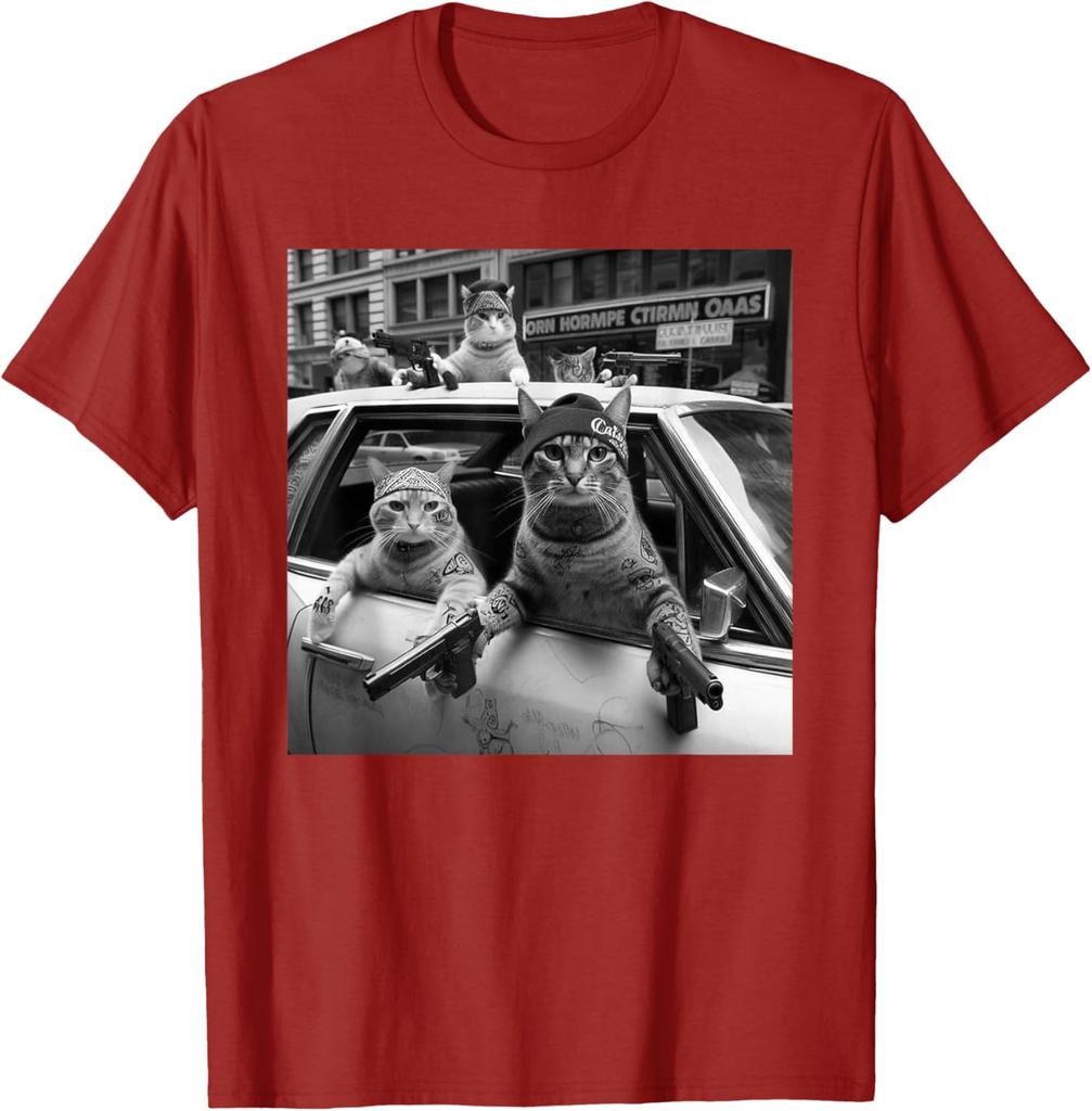 Print Gangster Cats Graphic Tee Men's Funny Street Style Oversized T-Shirt Casual Daily Print Round Neck