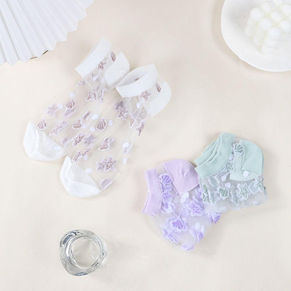 Silk Crystal Glass Silk Socks Breathable Short Socks Cute Lastic Socks