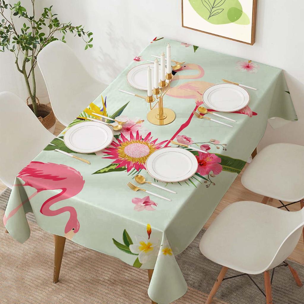Tropical Flamingo Polyester Rectangular Tablecloth for Parties and Dining