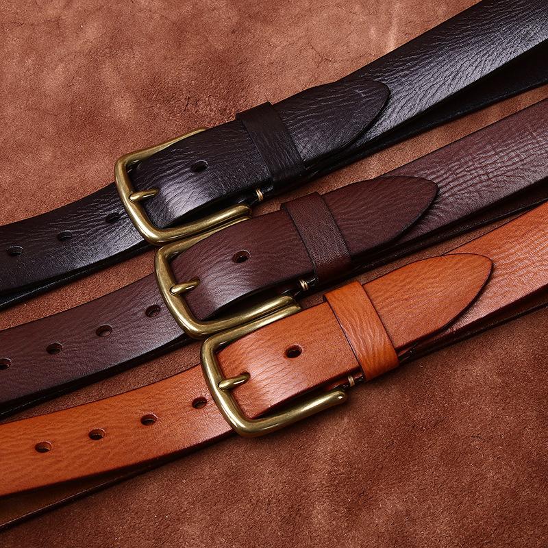 Personality Trend Retro Old Concave Washed First Layer Cowhide Leather Belt Men'S Versatile Casual Jeans Belt