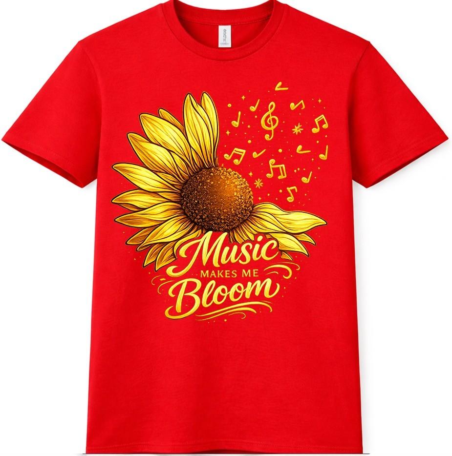 Sunflower Music T-Shirt Makes Me Bloom Funny Floral Flower Lover Gift Tee 4XL