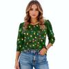Women's Fashion Casual 3/4 Christmas Print Color Shirt Women's Round Neck Tops