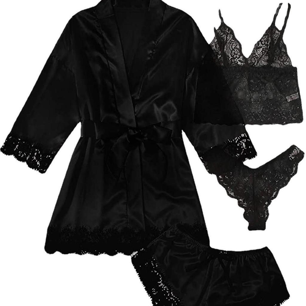 Lace Camisole & Robe: 4-Piece Summer Pajama Set for Women