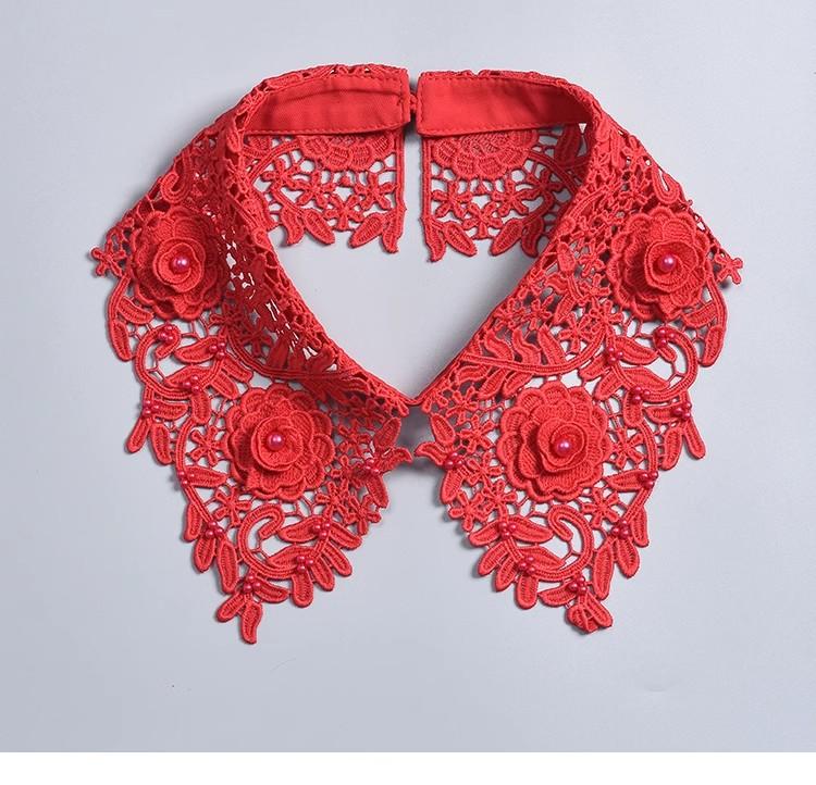 Fashion Beading Fake Collar For Women White Lace Hollow False Detachable Collar Lapel Shirt Tie Necklace Clothes Accessory