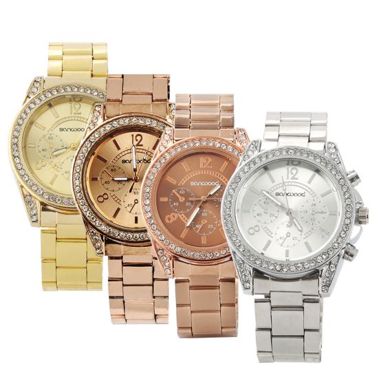 Dámské módní náramkové náramkové hodinky z nerezové oceli s lesklým kamínkem