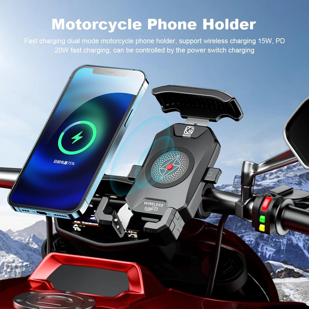

Upgraded Motorcycle Phone Holder 15W Wireless Charger USB QC3.0 Fast Charging Bike Smartphone Stand 360 Degree Cellphone Support
