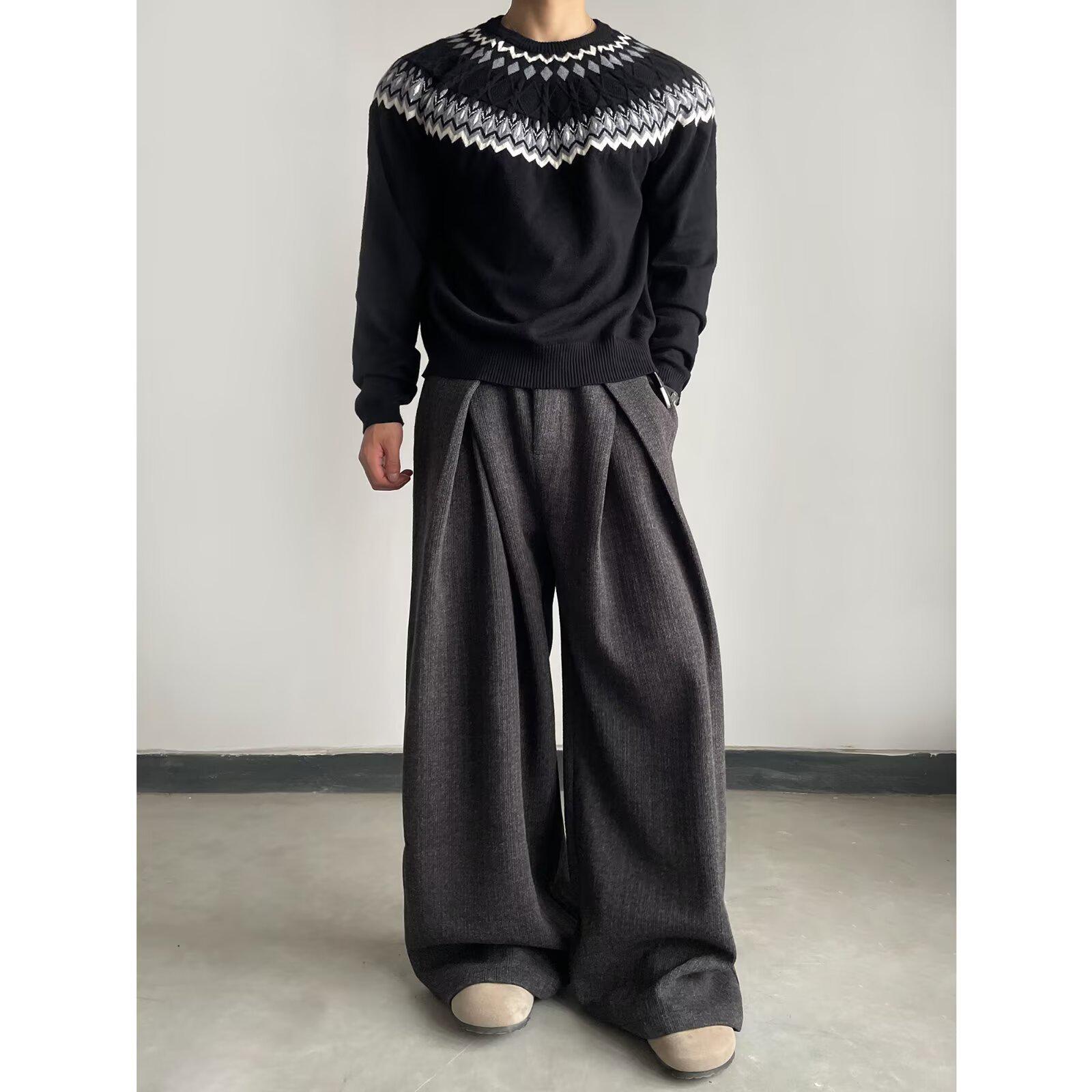 Trendy Harajuku Style Wool Pleated Trousers 3XL