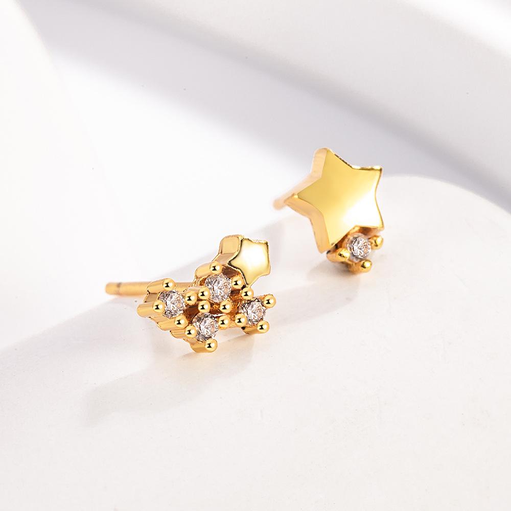 Korean Style Asymmetrical Rhinestone Star Earrings for Students