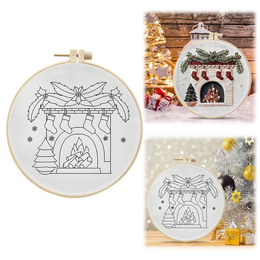 Christmas Embroidery Starter Kit with Embroidery Hoop Color Threads and Needles for Beginners DIY Cross Stitch Kit