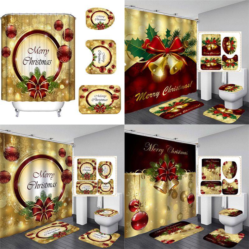 Elegant Christmas Shower Curtain And Toilet Mat Set For Stunning Holiday Home Decor
