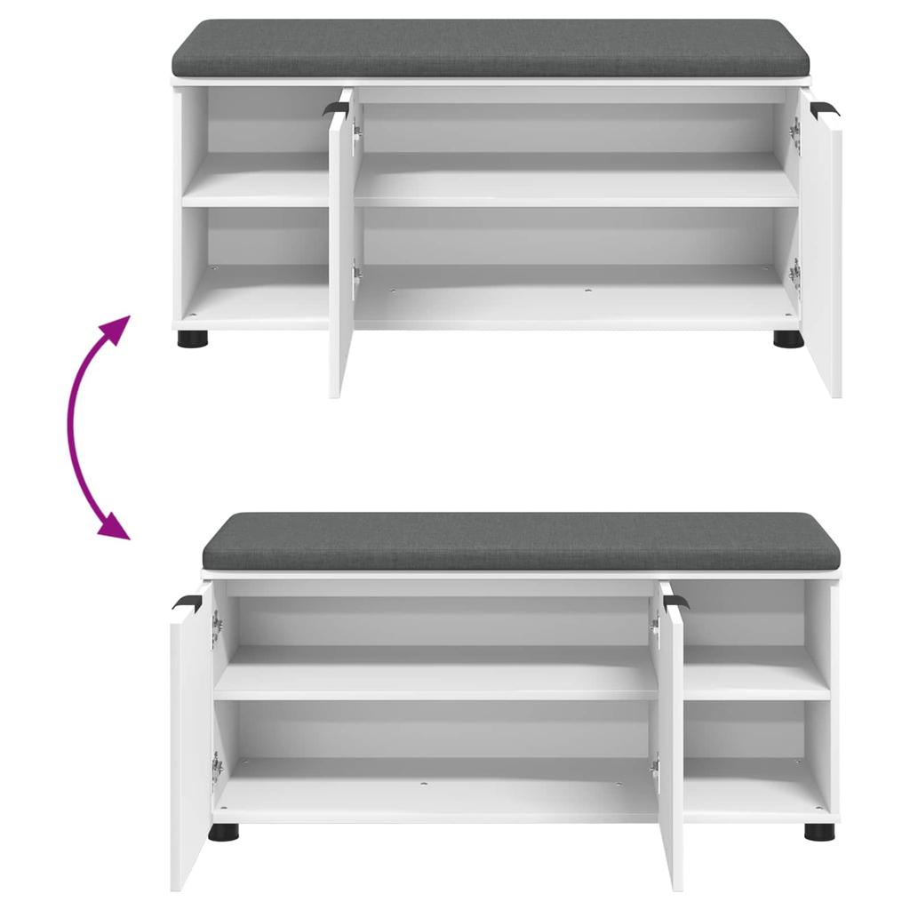 Hallway Bench with Cushion Shelf and Door White 100 X 38 X 46 Cm