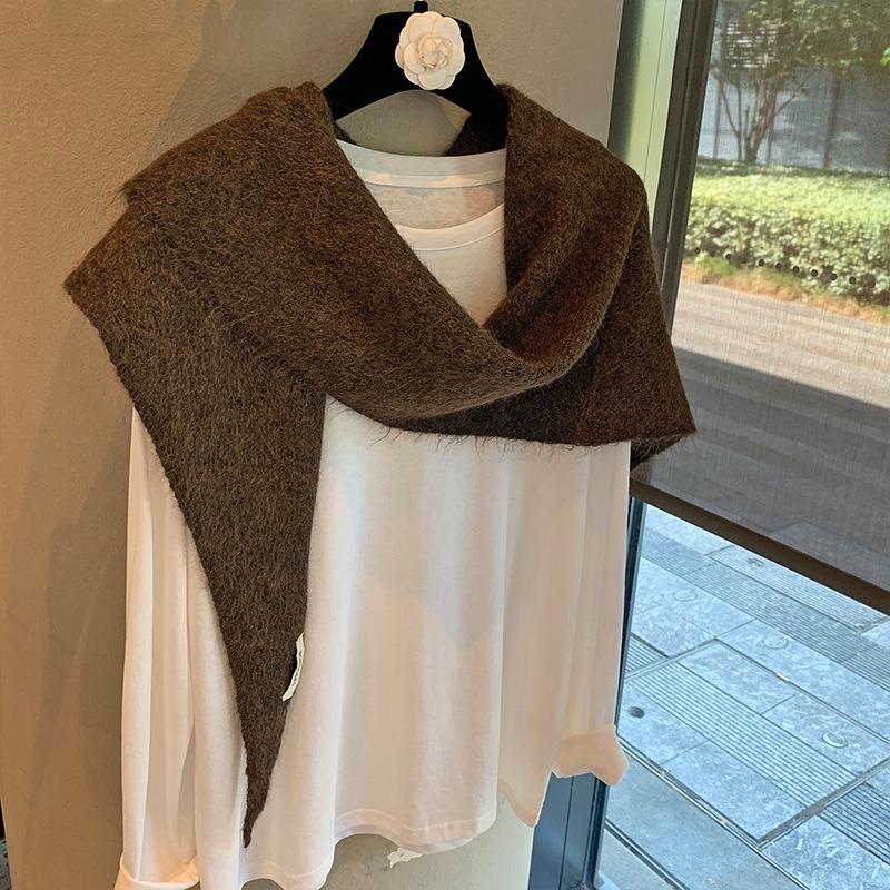 Solid Color Triangular Scarf, Brushed Shawl, Oversized Outer Layer, Autumn and Winter Korean Warm Triangular Scarf, Knitted Scarf