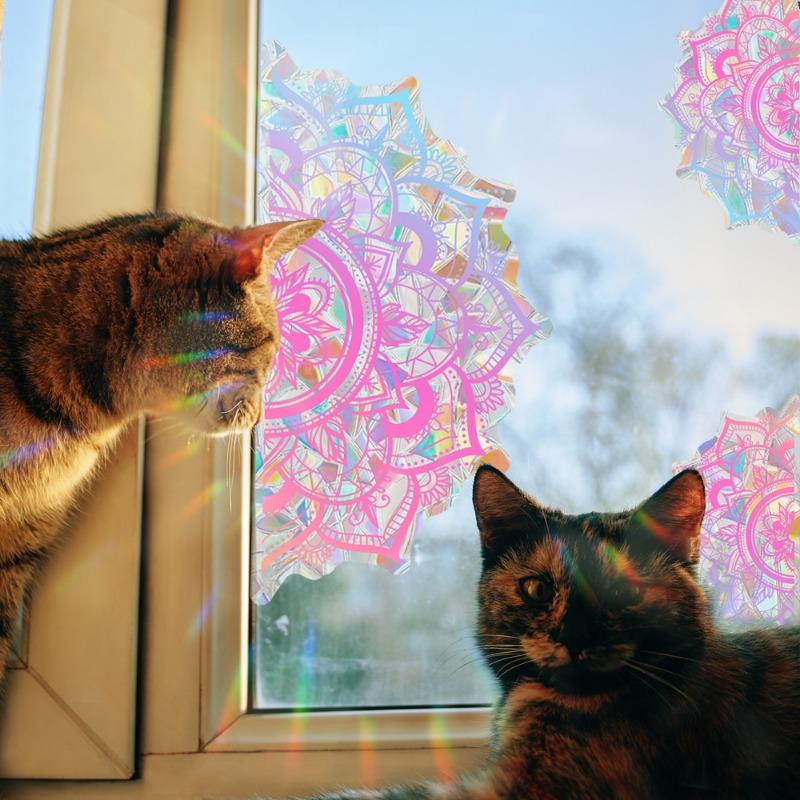 Sun Catcher Flower Window Decals Static Cling Window Sticker Anti Collision Window Decals for Bird Strikes Rainbow Stickers