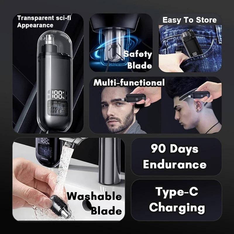 Electric Nose Hair Trimmer Painless Nose Hair Clipper USB Charging Dual-Edge Blades Portable LCD Display Men Mini Nose Hair Trim