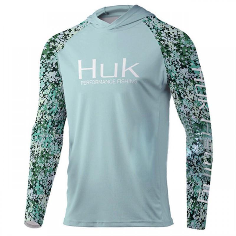 Mens Quick-Dry UV Protection Fishing Shirt With Hood Lightweight Breathable Outdoor Sport Long Sleeve Top