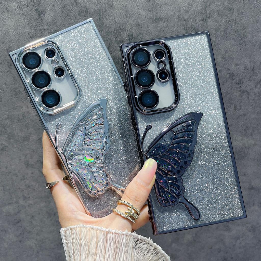 Quicksand Butterfly Suitable for Samsung S24 Ultra Gradient Glitter Powder Mobile Case S24 Luxury S24plus Protective Case Trendy