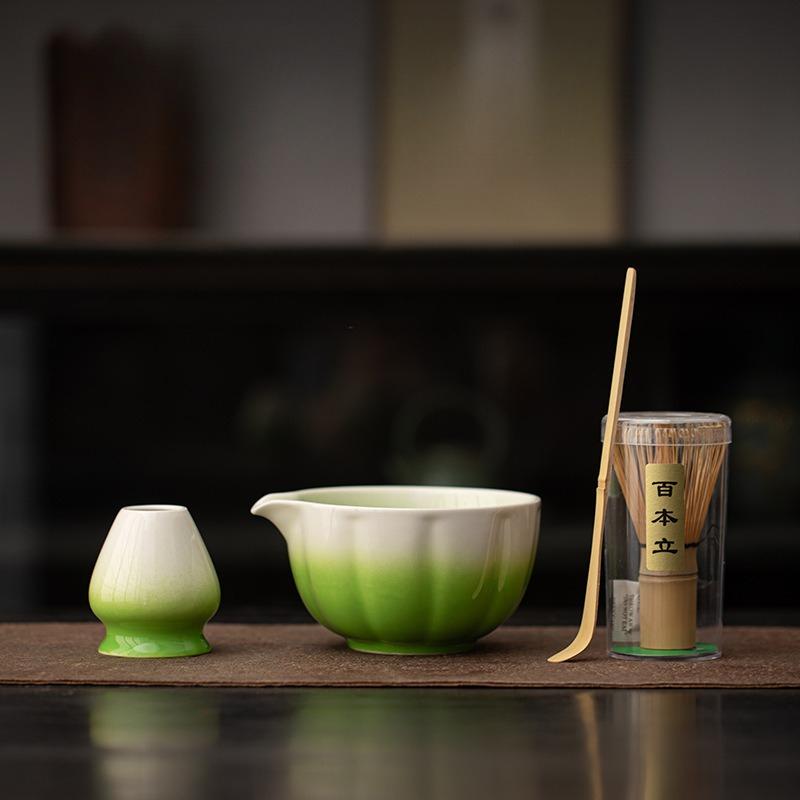 4-piece set Matcha Bowl Japanese Tea Cup Gift Matcha Chawan with Pouring Spout for Kitchen Home Tea Room Dining Room