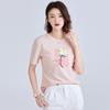 Tricou de bumbac cu mânecă scurtă pentru femei, stil coreean nou la modă, respirabil, tricou de vară simplu, lejer, imprimat