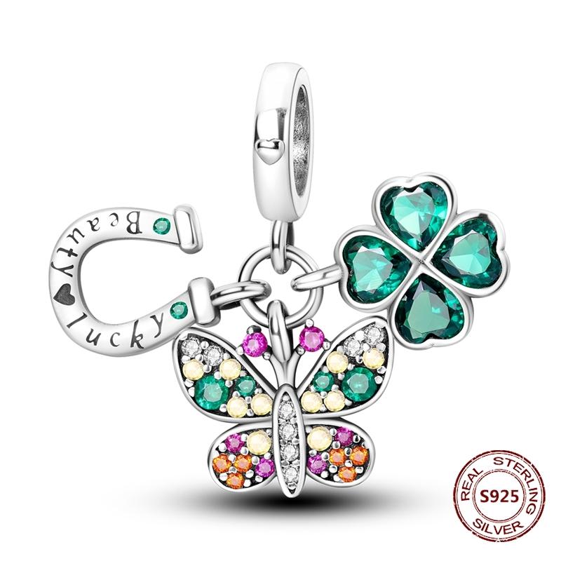 Butterfly Charm copper Authentic Pink Blue Zircon Fly Butterflies Safety Chain Clip Charm Bead Charms Compatible With Bracelets Do It Yourself Jewelle