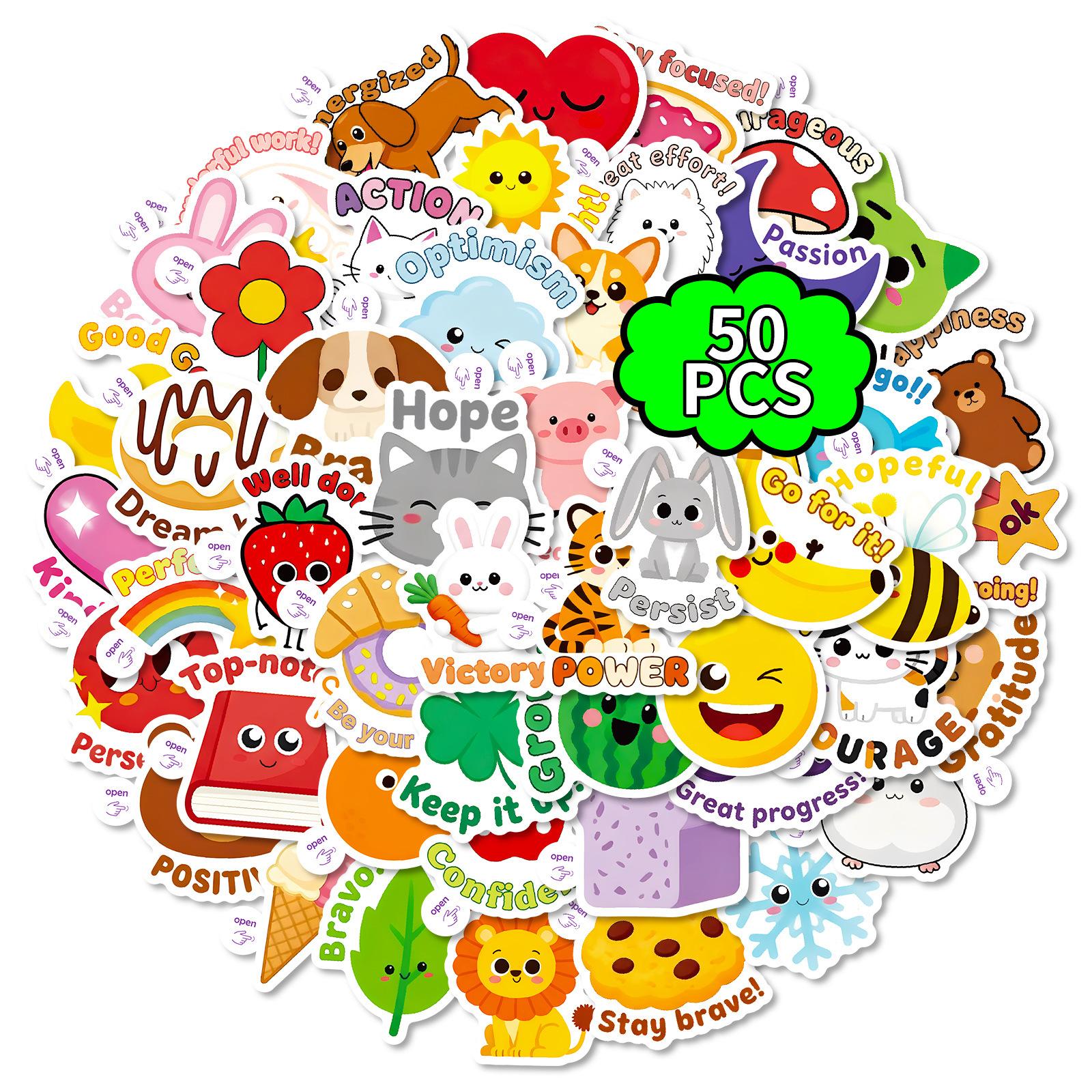 

50 Vitality Cute Pet Encouraging Text Small Handle Stickers Cute Animal Inspirational Phrases Decorative Fun Stickers