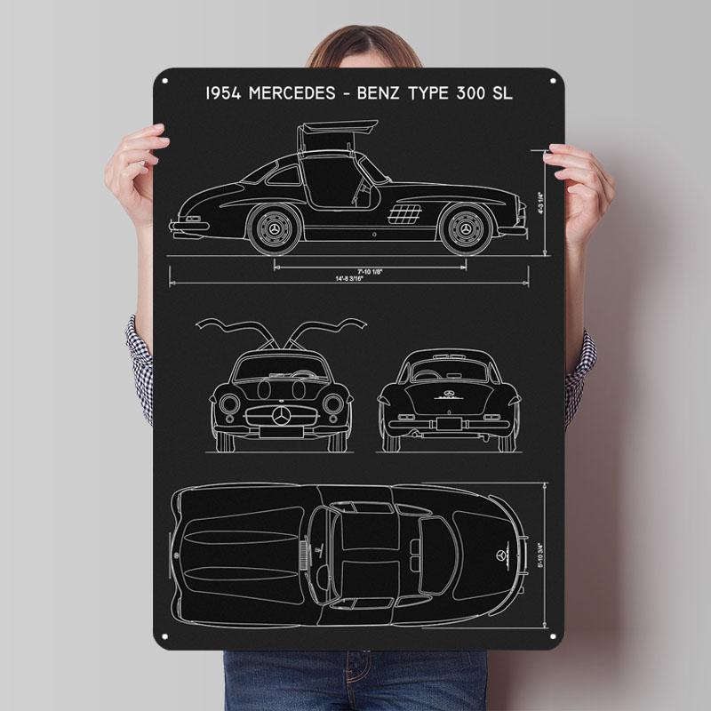 

1954 Mercedes Benz 300 SL Metal Signs Car Poster Room Decorations Custom Tinplate Sign for Wall Art Decoration Bathroom Decor 7.9x11.8In(20x30cm)