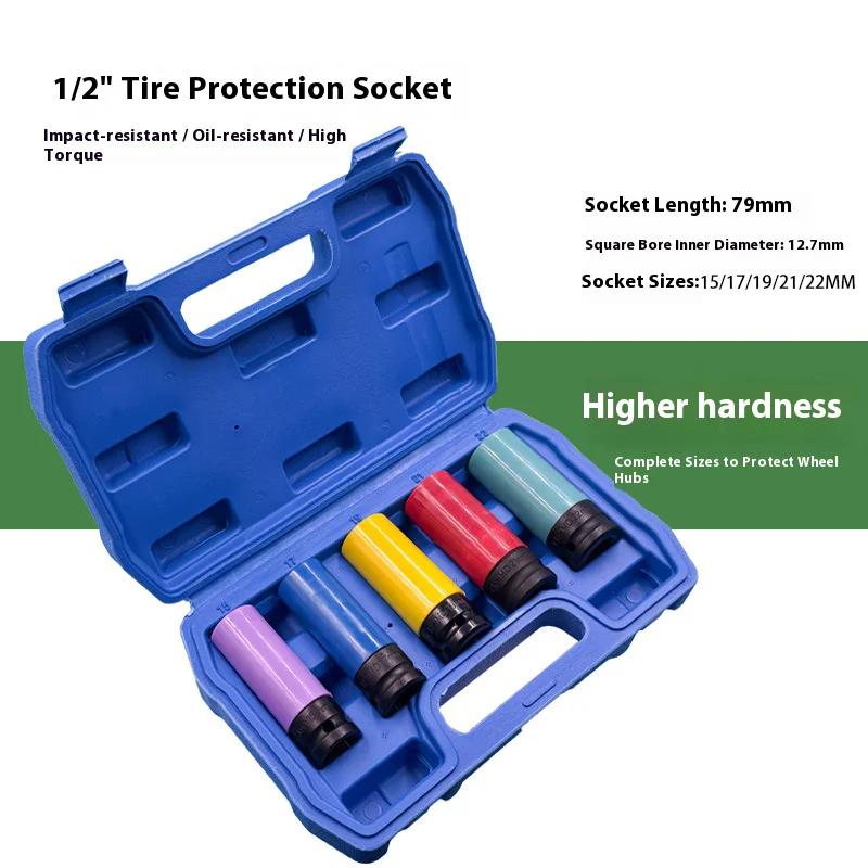 Drive Impact Wrench Sockets Set Sleeve Durable Plastic Locking Nut Removal 15mm 17mm 19mm 21mm and 22mm Wheel Protector Motor