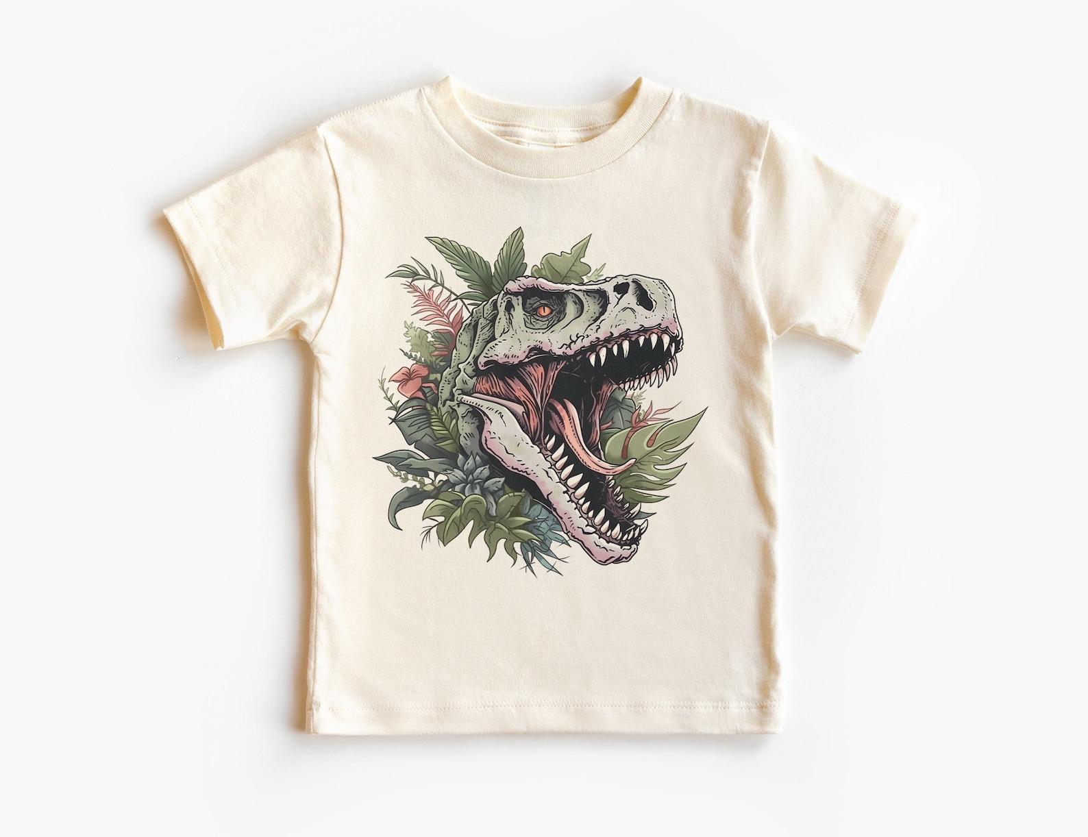 T-Rex Dinosaur Kids Shirt – Botanical Jungle Tyrannosaurus Rex Graphic Cool Prehistoric Unisex T-Shirt – Boys Girls Dinosaur Lover Gift Tee 100
