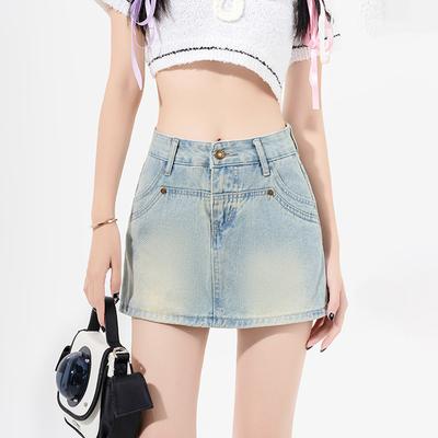 Unique Classic Versatile Youthful Thin Half-body Skirt High-waisted Package Hip Short Skirt A-line Skirt Pants Ladies Summer Fashion Denim Short Skirt