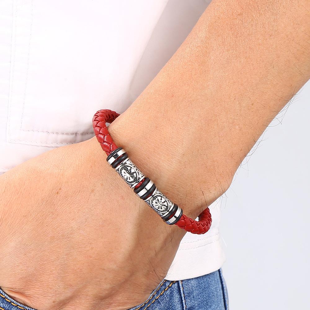 Trendy European-American Woven Leather & Stainless Steel Bracelet