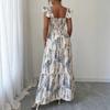 French Square Neck Dress Waist Long Dress European and American New Summer