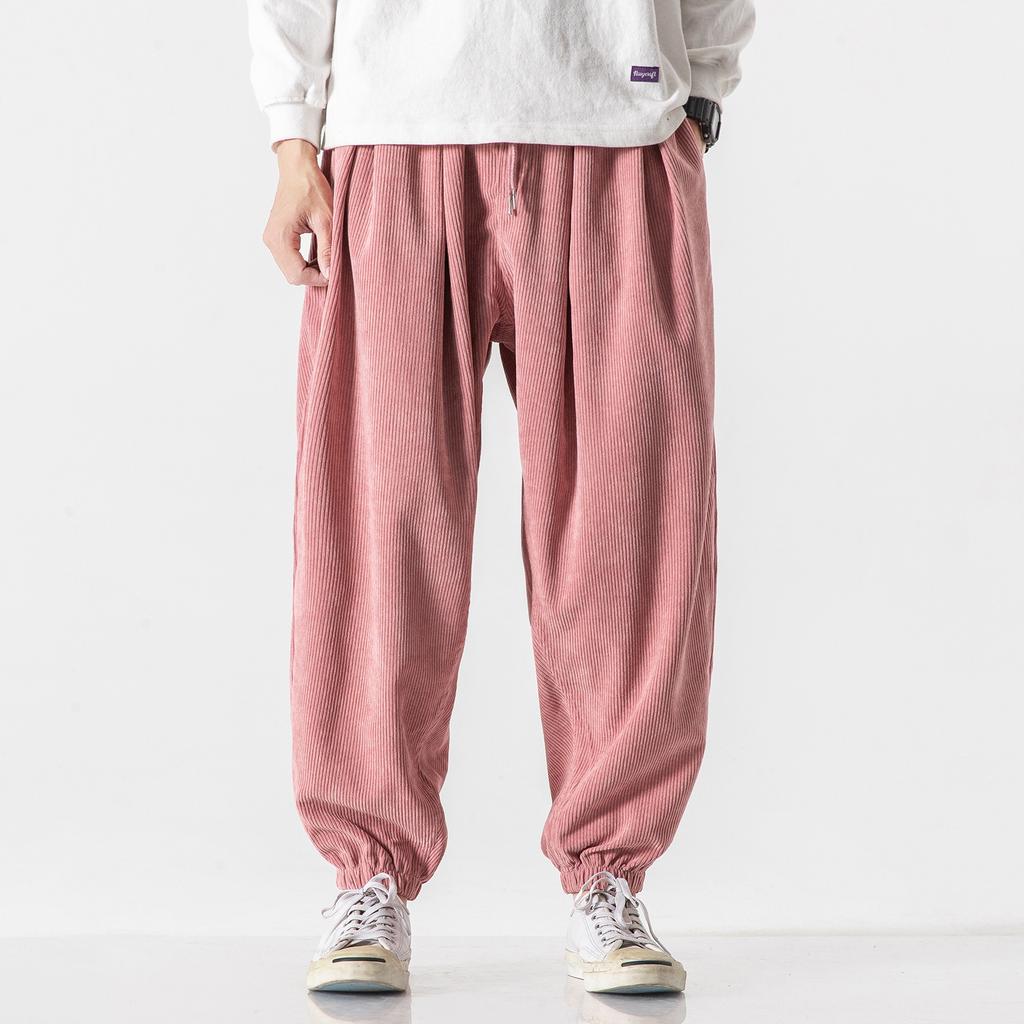 For Autumn and Winter, Chinese-style Plus-size Japanese Drawstring Casual Wear, Helen Corduroy Nine-inch Hong Kong-style Neutral Baggy Pants for Men