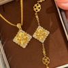 Italian Vintage Women Jewelry Set Double Sided Clover Necklace Gold Retro Baroque Style Chain Bracelet