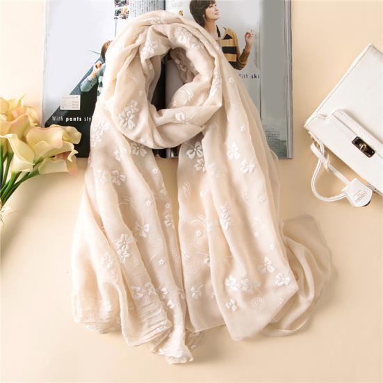 Leisure Flowers Printed Linen Long Shawl Travel Beach Anti-UV Scarf Stole Gift