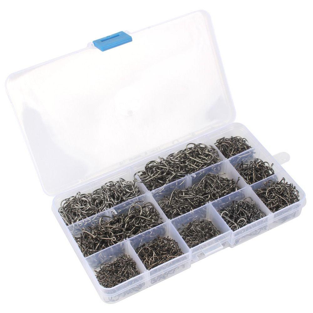 1000Pcs Carbon Steel Fishing Fixed Hooks Size 3-12 Barbed Fishing Hooks  Sea Tackle Accessories