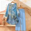 Marble Print Two Piece Outfit Women Long Sleeve Irregular Hem Tunic Top Wide Leg Pants Casual Matching Set