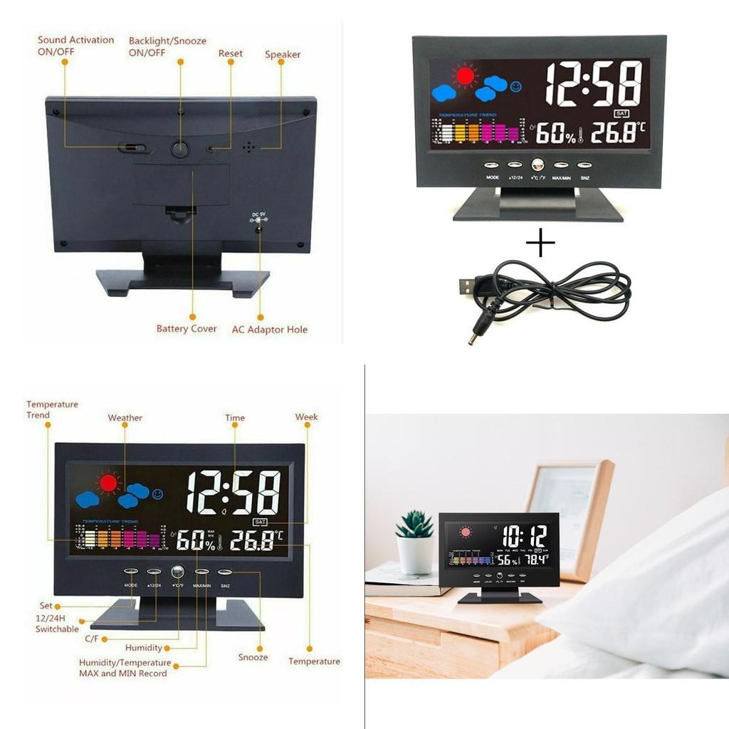 Electronic Lcd Weather Alarm Clock With Backlight And Temperature Function For Bedroom