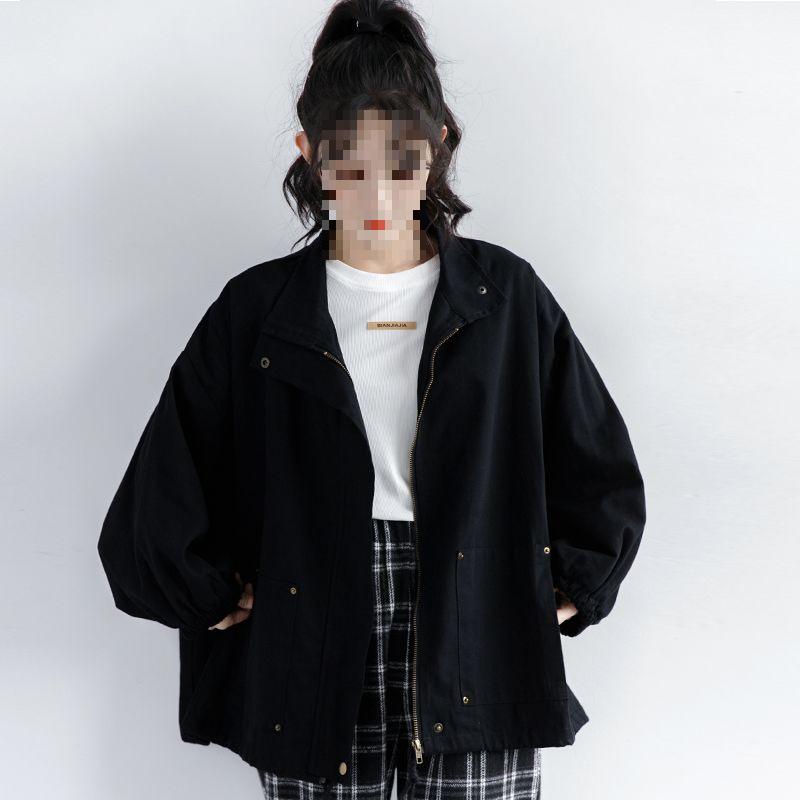 2025 Spring Harajuku BF Style Women's Black Cardigan Jacket - Thin, Boyfriend Fit for Spring/Autumn