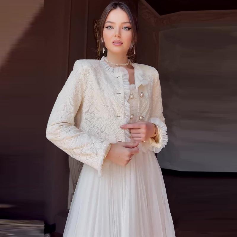 2024 Europäisch & Amerikanisch Französisch-Inspiriertes Elegantes Damen Kleines Duftspitze Langes Kleid Set