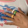 Anel feminino de resina doce e legal com tendência de animal sapo, joia simples tridimensional colorida, joia