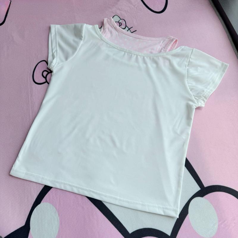 Sweet Crop Tops Tričko Lolita Dámské Y2k Estetický kreslený králík potisk Letní trička Japonská ležérní Roztomilá falešná dvoudílná trička