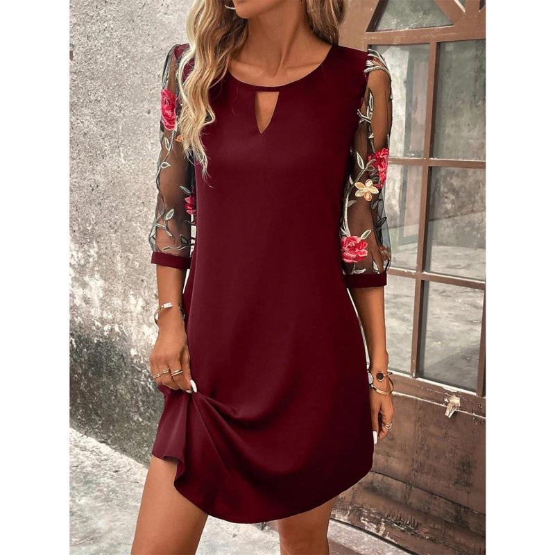 Vestido de Mujer Perspectiva Manga Media Estampado Cuello Redondo Minifalda Vestido de Fiesta de Verano