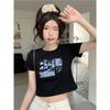 Funny Girl Navel Print Short-sleeved T-shirt Summer New Student Black Top
