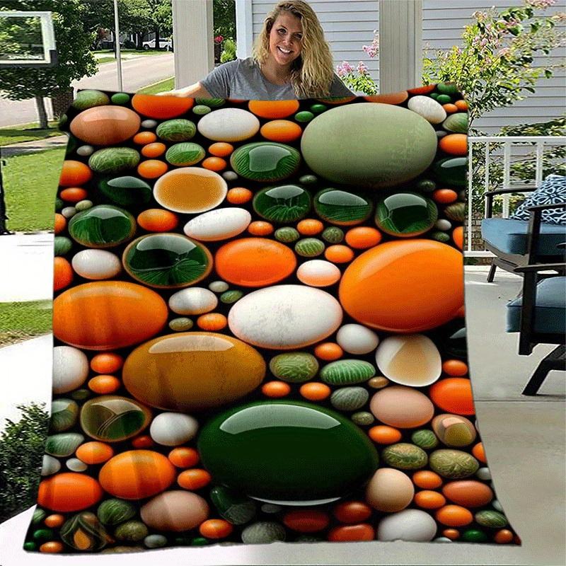 1pc Colored Stone Printing Lightweight Flannel Blanket, Comfortable and Warm Blanket, for Camping Sofa Bed and Couch Office, Gift